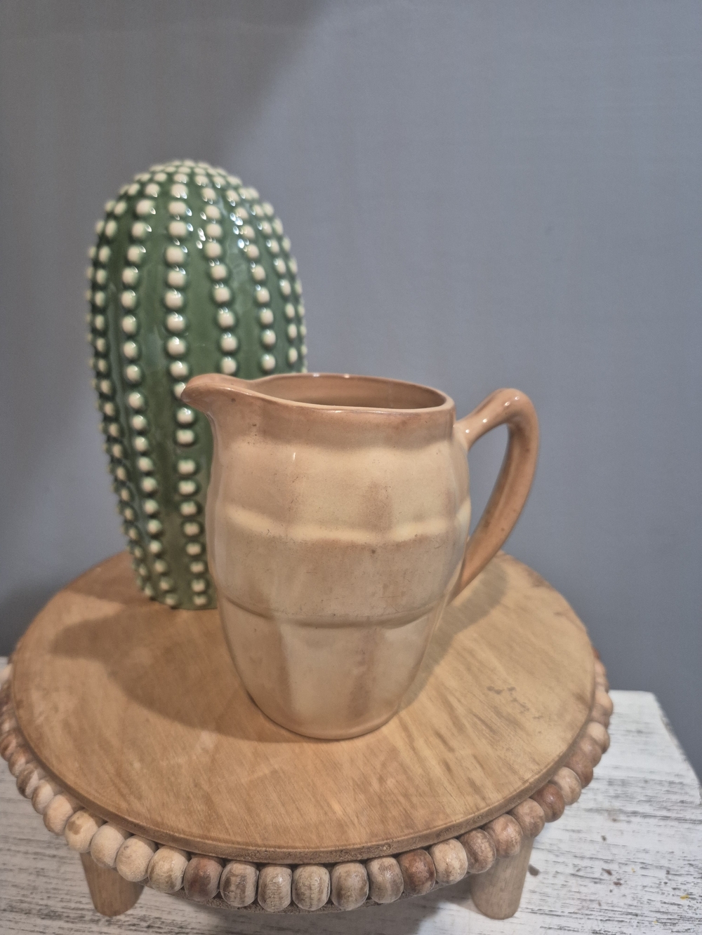 Handcrafted Ceramic Creamer Or Vase in Beige Cream Barrel Shaped